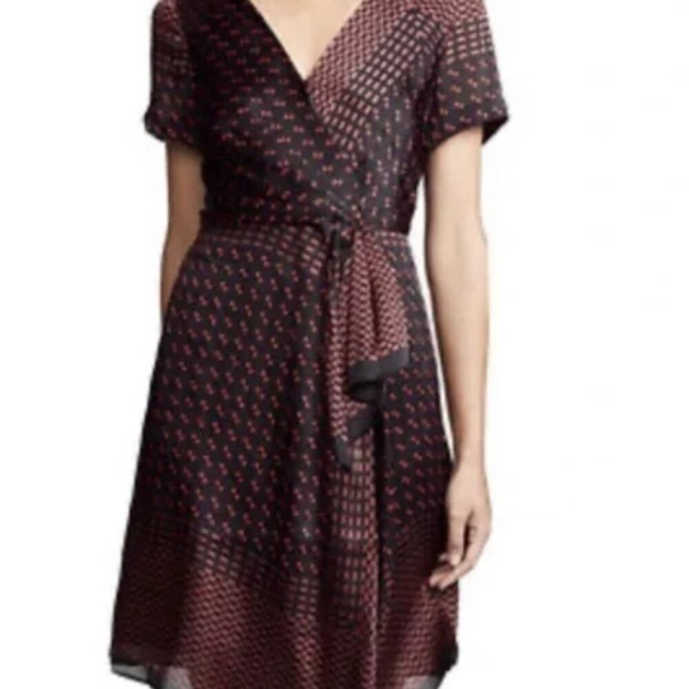 Club Monaco Black/Red Midi Dress with V neck